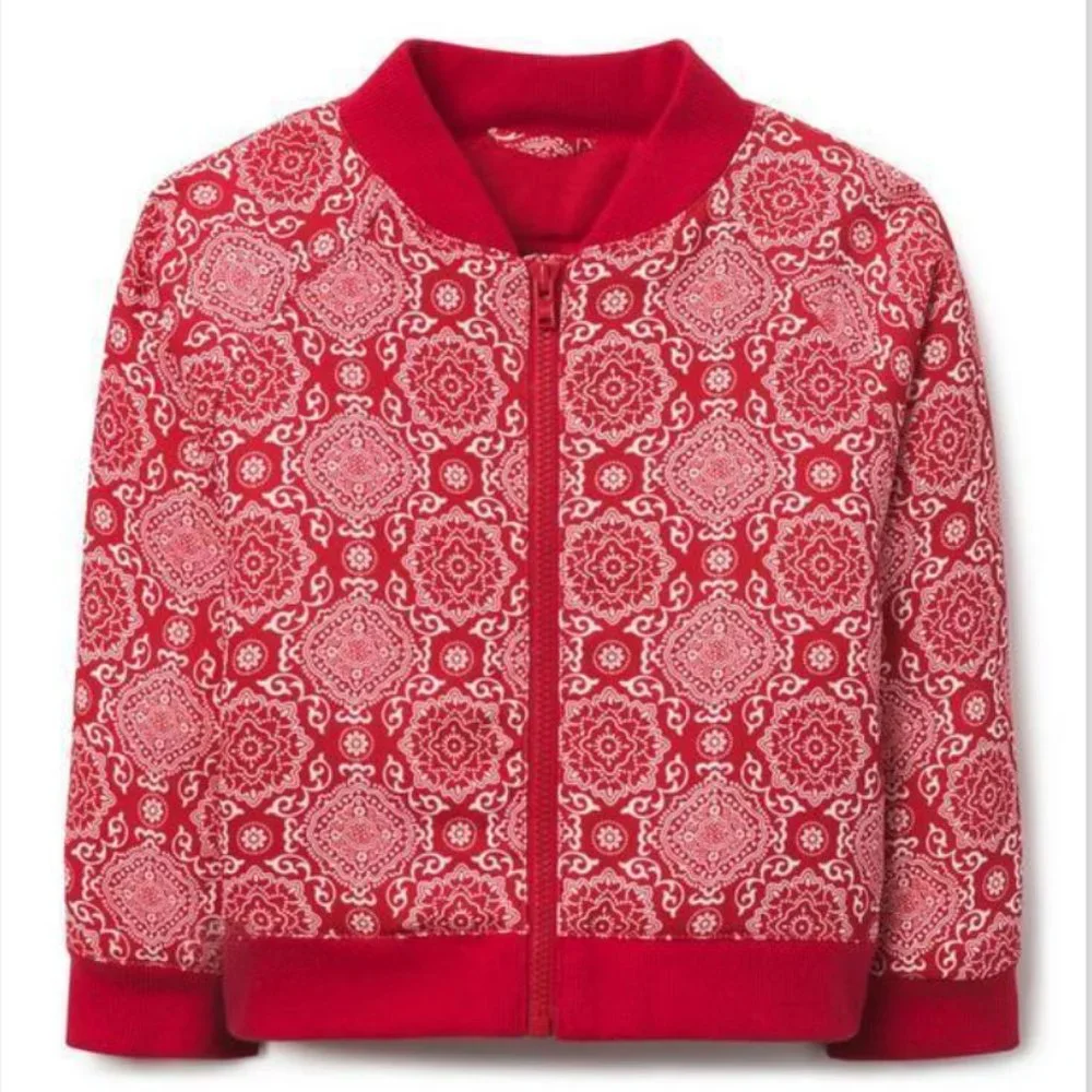 NWT JUNO VALENTINE BY JANIE & JACK CANDY RED BANDANA BOMBER JACKET SZ 6-12 M